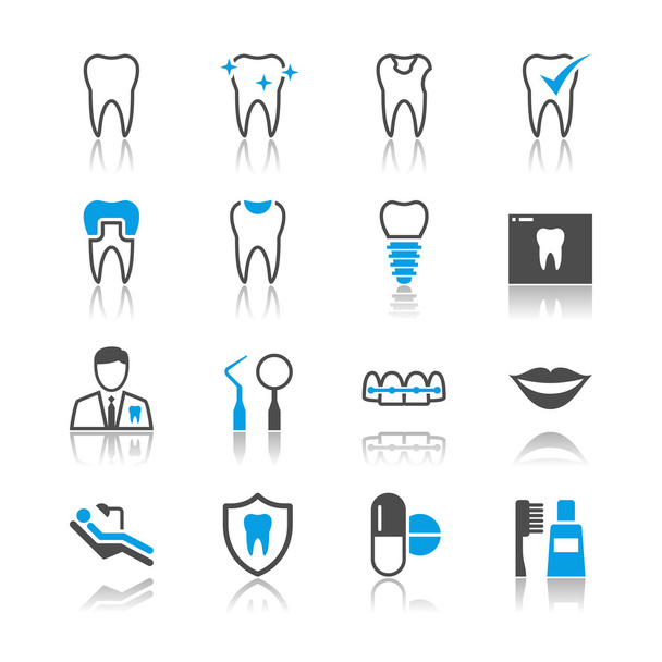 Dental icons reflection theme - Vector, Image
