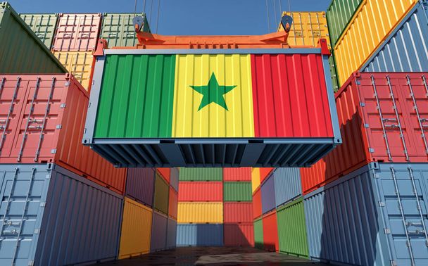 Container Terminal - Freight container with Senegal flag. 3D Rendering - Valokuva, kuva