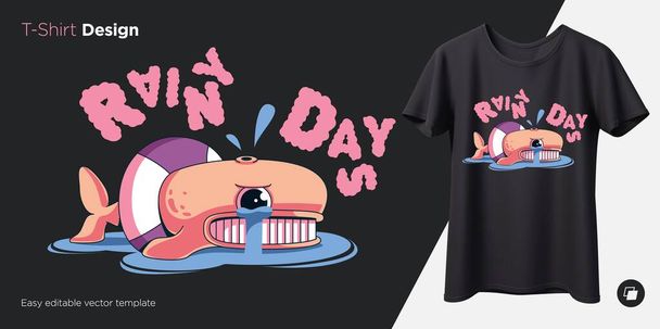 Crying whale. Prints on T-shirts, sweatshirts, cases for mobile phones, souvenirs. Isolated vector illustration on black background. - Vector, Image