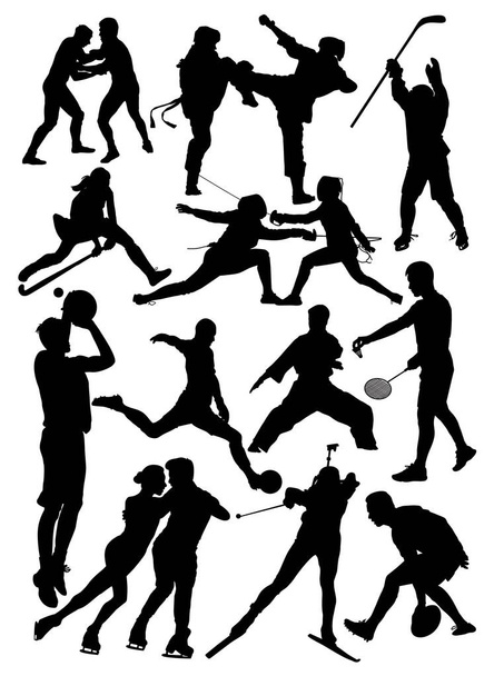 conjunto de silhuetas de atletas de diferentes tipos de ilustração de vetor esportivo
 - Vetor, Imagem