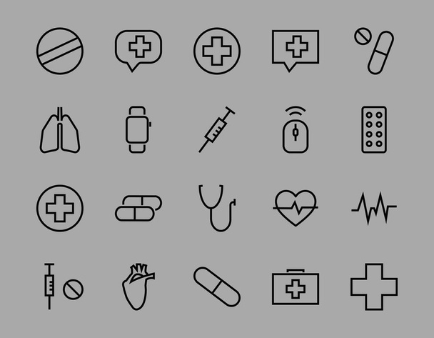  Einfaches Set von Medikamenten, Pillen Verwandte Vector Line Icons. Enthält Symbole wie Schmerz, Spritze, Tablette und mehr. Essbarer Schlaganfall. 480x480 Pixel perfekt, auf weißem Hintergrund - Vektor, Bild
