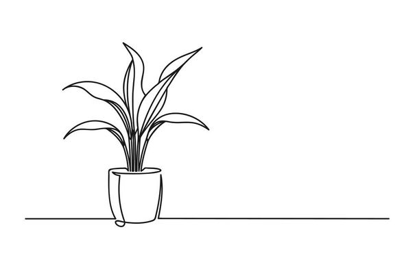 Безперервний малюнок однієї лінії квітки в горщику. Красива квітка ізольована на білому тлі. Векторні ілюстрації
 - Вектор, зображення