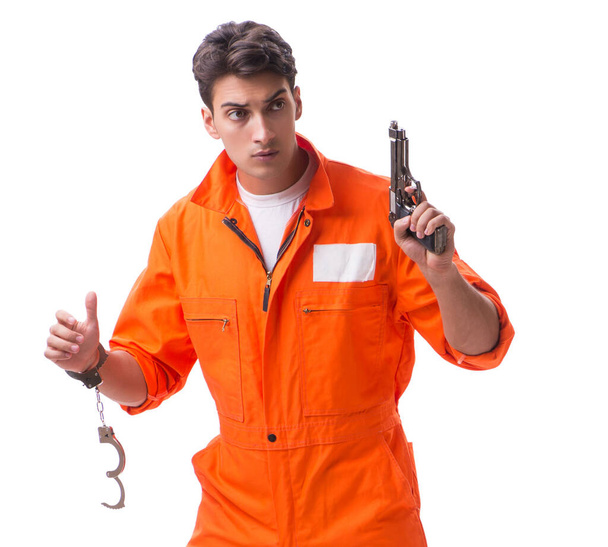 В'язень з пістолетом ізольований на білому тлі
 - Фото, зображення