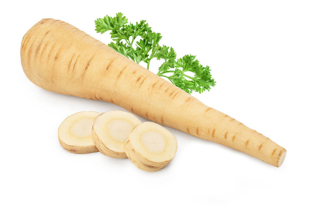 Parsnip root and slices isolated on white background with clipping path - Photo, Image