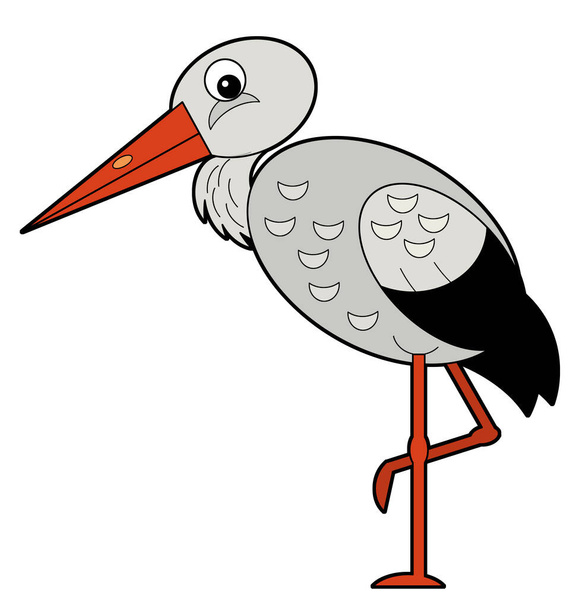 Cartoon animal bird stork on white background illustration for children - Foto, Bild