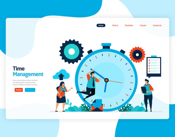 Landing page vector of time management and scheduling jobs project, Plan and manage work on time, Lack of time in business, Work with time. Illustration for website, mobile apps, homepage, flyer, card - Vector, Image