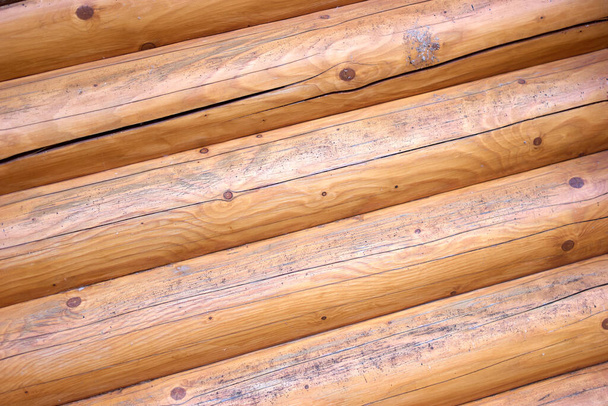 Texture of the wooden log wall. - Photo, Image