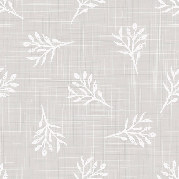 Gray French Linen Texture Background printed with White Winter Leaves. Natural Unbleached Ecru Flax Fibre Seamless Pattern. Organic Close Up Weave Fabric for Wallpaper,Festive Packaging, Vector EPS10 - Vector, Image