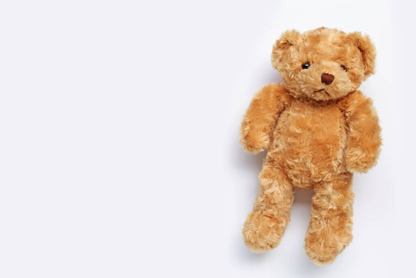 Toy brown bear on white background. Copy space - Photo, Image