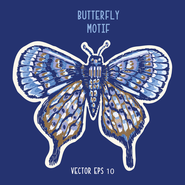  Gedetailleerde Butterfly Hand geschilderd pictogram Motief. Realistische Blue Morpho Wings for Nature Clip Art Sticker, geïsoleerd element. Middernacht Indigo Blue Exotic Collectie van gevleugelde insecten. Vectoren10 - Vector, afbeelding