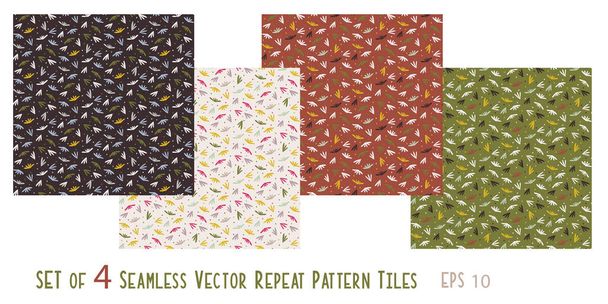 Tiny Seed Leaves Ditsy Nature Background Set of 4 Coordinating Seamless Pattern Tiles. Organic Leaf and Dot Motif for Fashion Apparel Fabric, Trendy Wallpaper, Autumn Fall Packaging. Vector EPS10 - Vector, Image