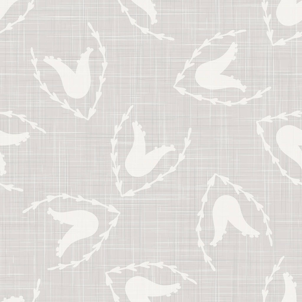 Gray vector french linen texture background. Printed with white tulip leaf flower.  - Vector, Image