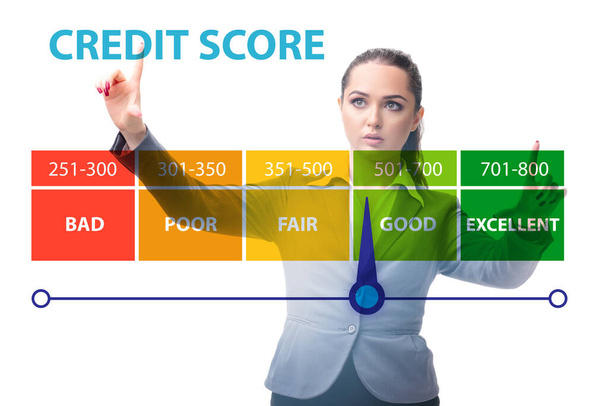 Businesswoman in credit score concept - Foto, afbeelding