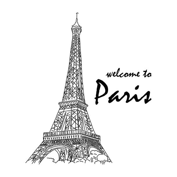 Napis banerowy Witamy w Paryżu Wieża Eiffla. - Wektor, obraz