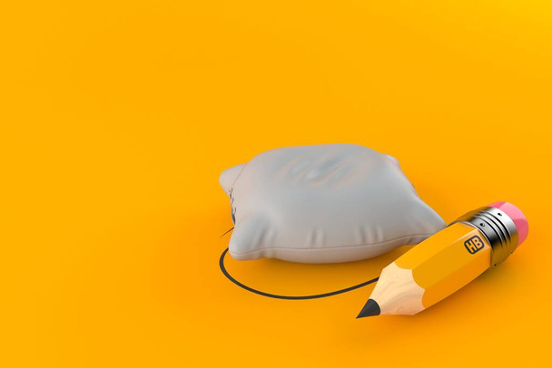 Almohada con lápiz aislado sobre fondo naranja. ilustración 3d
 - Foto, Imagen