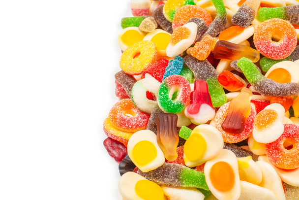 Assorted gummy candies. Top view. Jelly  sweets. Isolated on white. - 写真・画像