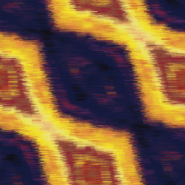 Blotched Space Dyed Glow Diamond Stripe Background. Texture. Mottle Effect Seamless Pattern. Vibrant Diagonal Stripe Ikat Textile. Gold Melange Chevron Allover Print. Vector Repeat Tile Eps 10 - Vector, Image