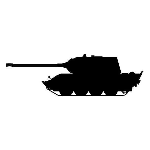 Siluetti Säiliö Saksan 2. maailmansota Tiger 3 raskas säiliö kuvake. Sotilasarmeijan kone sota, ase, taistelu symboli siluetti puolella näkymä. Vektorikuvaus eristetty
 - Vektori, kuva