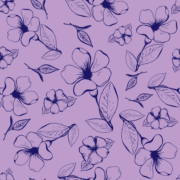 seamless pattern of contour flowers and leaves on a light purple background, ready for printing on fabric, paper, wallpaper, covers, packages, postcards, invitations, packaging, for home design - Vector, Image