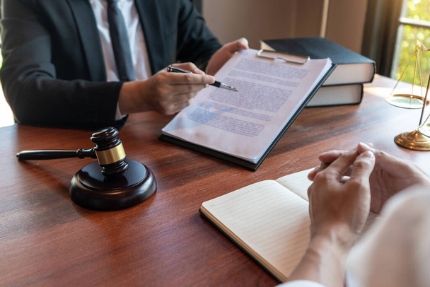 Male Notary lawyer or judge consult or discussing contract papers with Businessman client in office, Law and Legal services concept. - Photo, Image