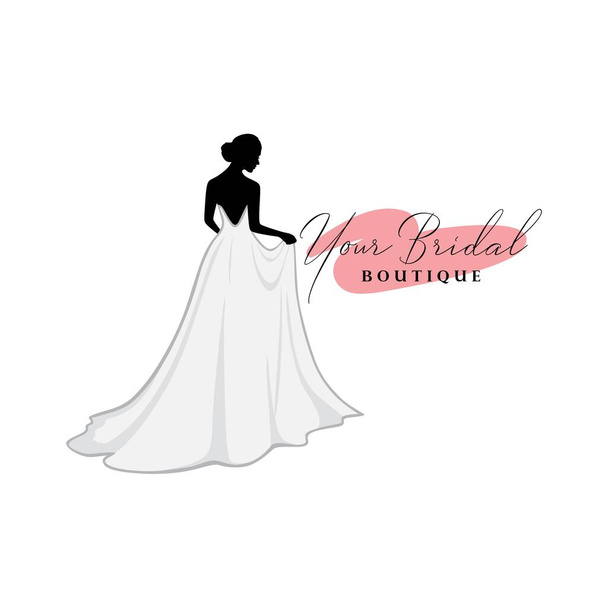 Monochromatyczne Pomysły na logo sukni ślubnej, Moda, Piękna panna młoda, Szablon wektorowy - Wektor, obraz
