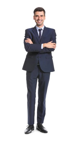 Männlicher Bankmanager auf weißem Hintergrund - Foto, Bild