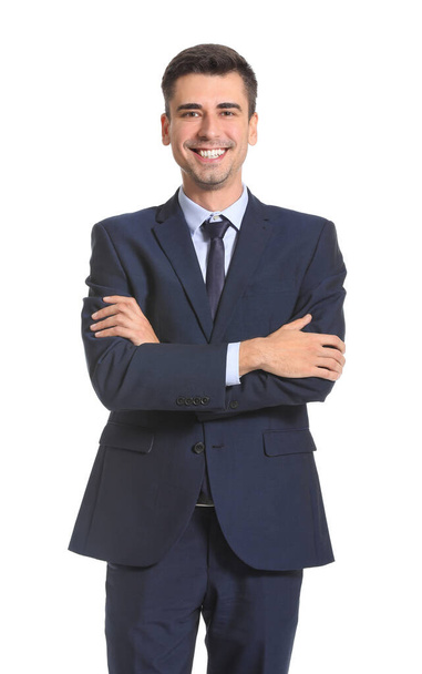 Male bank manager on white background - Photo, Image