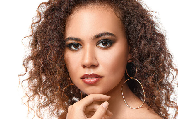 Beautiful African-American woman on white background - Foto, immagini