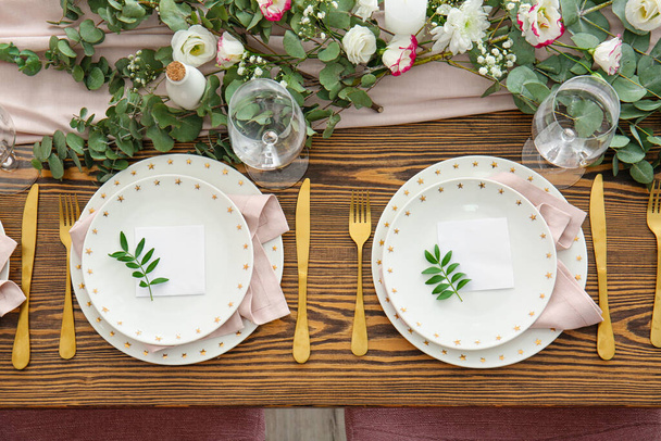 Beautiful table setting for wedding celebration in restaurant - Photo, Image