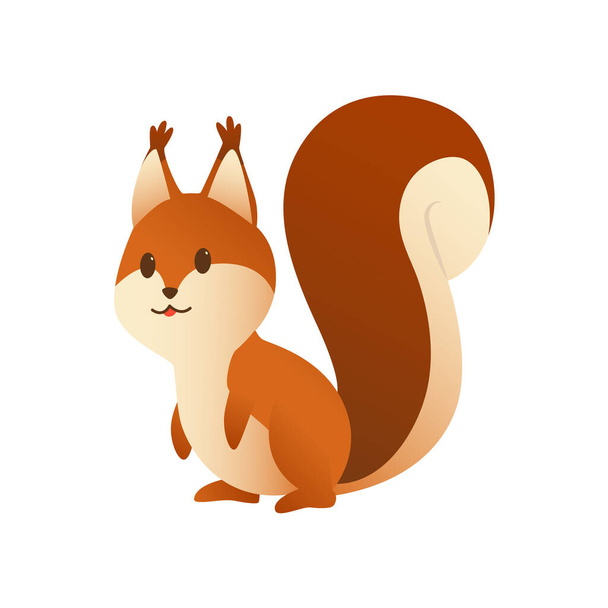 Cute cartoon squirrel. Sweet friendly animal standing and looking on you. Vector illustration with simple gradients. Funny forest wild animal - Vector, Image