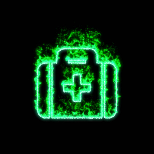 Het symbool medkit brandt in groen vuur   - Foto, afbeelding