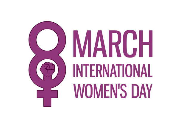 8. března Mezinárodní den žen s vektorem symbolů pohlaví. Ikona ženského symbolu pohlaví. Zdvižená ruka se zaťatou pěstí. Koncept práv žen. Dámský plakát, 8. března. Důležitý den - Vektor, obrázek