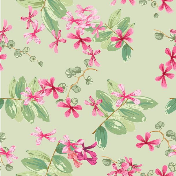 floral background with small red flowers and twigs with leaves - Vector, afbeelding