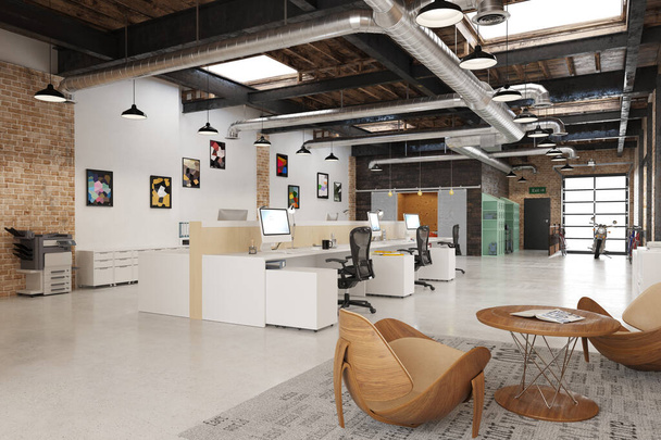 contemporary loft office interior. 3d rendering design concept - Фото, зображення