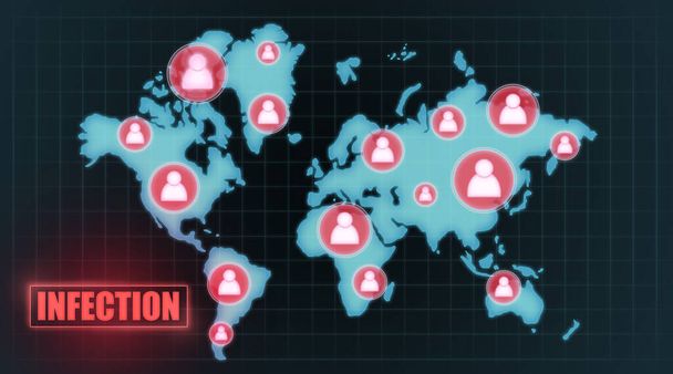 World map with infected quarantine zones illustration - Photo, Image