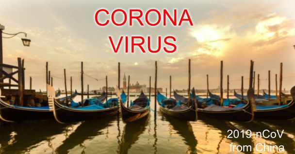 Coronavirus 2019-nCoV, COVID-19 en Italia. Góndolas de Venecia en la plaza San Marco, Venecia, Italia
. - Foto, imagen