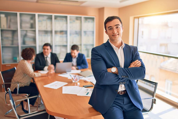 Business lawyers workers meeting at law firm office. Professional executive partners working on finance strategry at the workplace. Leader worker standing confident looking at the camera. - Foto, immagini