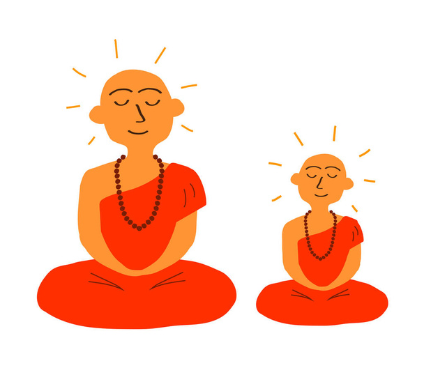 Buddhističtí mniši na bílém pozadí. Karikatura. Vektorová ilustrace. - Vektor, obrázek