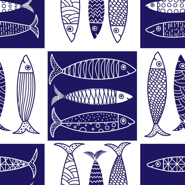 Cute fish.  Kids lbackground. Seamless pattern. Can be used in textile industry, paper, background, scrapbooking. - Vector, Image