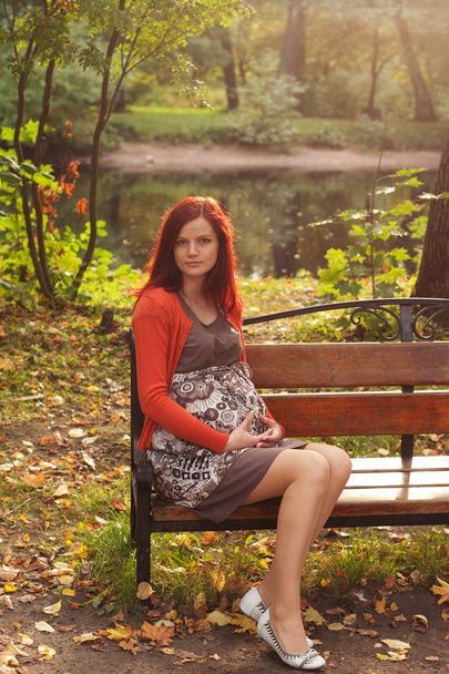 Pregnant woman walking in autumn park - Foto, Imagem