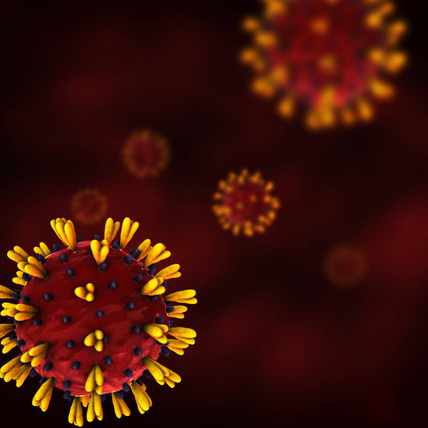 Kan testi 4K COVID 19 Coronavirüs salgını mikroskop animasyonu. 2019 ncov arka plan. Virüs tehlikeli. Grip alarmı - Fotoğraf, Görsel