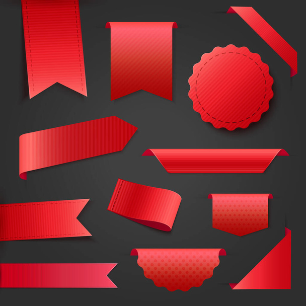 Blank Red Ribbon Banners. Tags And Labels - Vector, imagen