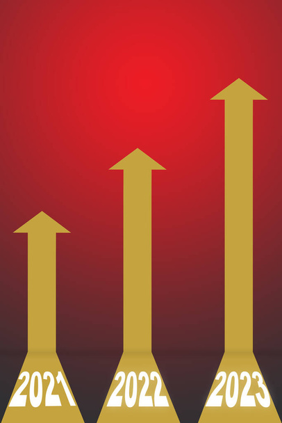 2021 à 2023 et trois flèches jaunes sur fond rouge, concept de réussite commerciale productive et idée de croissance
 - Photo, image