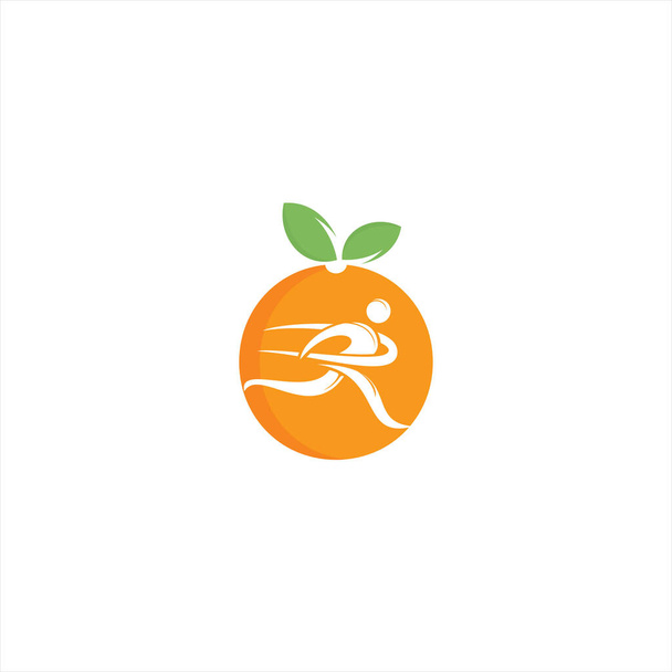 ランニングマンとオレンジのロゴデザイン｜ダイエットと減量のコンセプト. - ベクター画像