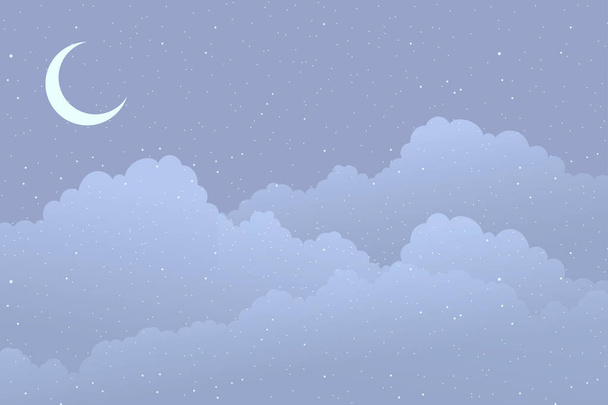 Fondo con nubes, luna nueva y estrellas
. - Vector, Imagen