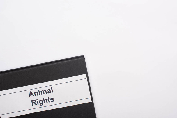 top view of black notebook with animals rights inscription on white background - Foto, immagini