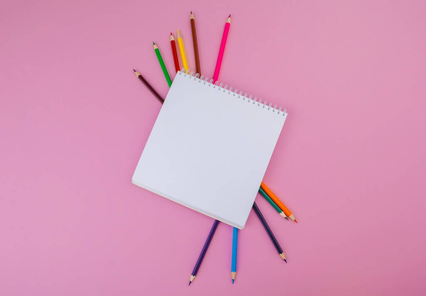 Pencil crayon on a bright pink background. Art concept - Φωτογραφία, εικόνα