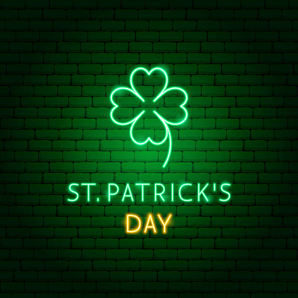 St Patricks Day Clover Neon Label - Vector, Image