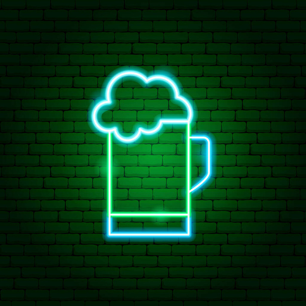 Зеленый неоновый знак кружки пива
 - Вектор,изображение