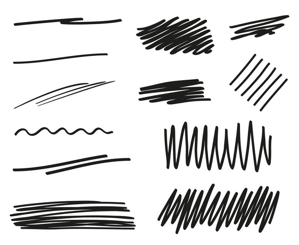 白地に手描きの下線。要約線の配列で概要を説明する.混沌としたパターンをストローク。白黒のイラスト。あなたの仕事のためのスケッチ要素 - ベクター画像